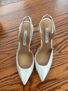 Aquazzura Satin Slingback Stiletto Pointed Toe Heels White